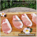 Pork Karbonat Has Luar SIRLOIN SKIN ON frozen Local Premium STEAK SCHNITZEL 3/8"1cm (price/pack 600g 4pcs)